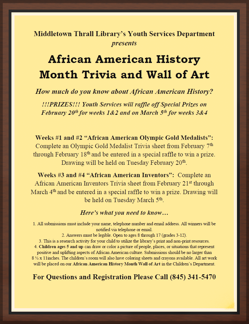 African American History Month Trivia and Wall of Art