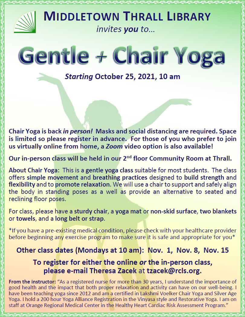 Gentle and Chair Yoga: Starting Oct. 2021