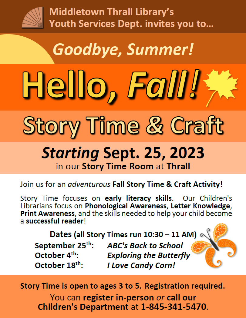 Goodbye Summer, Hello Fall! Story Time and Craft