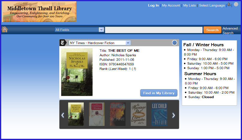 [Main Library Catalog Screen]